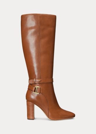 Botas de montaria Ralph Lauren Makenna de couro polido marrom para mulheres