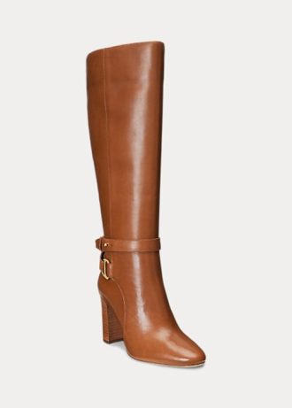 Botas de montaria Ralph Lauren Makenna de couro polido marrom para mulheres