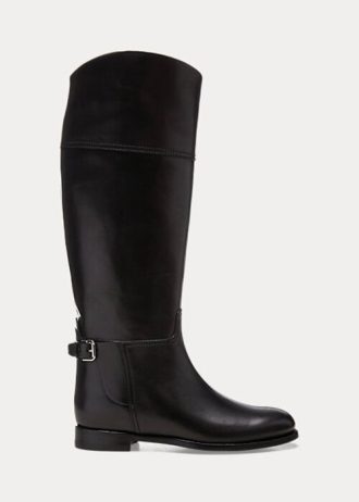 Botas de montaria Ralph Lauren Sallen em couro de bezerro pretas para mulheres