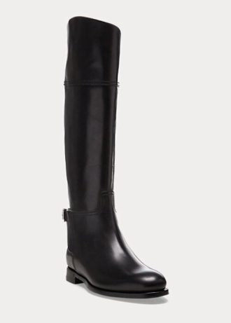 Botas de montaria Ralph Lauren Sallen em couro de bezerro pretas para mulheres