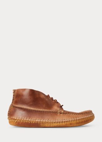 Botas mocassim estilo chukka de couro Ralph Lauren masculinas marrons