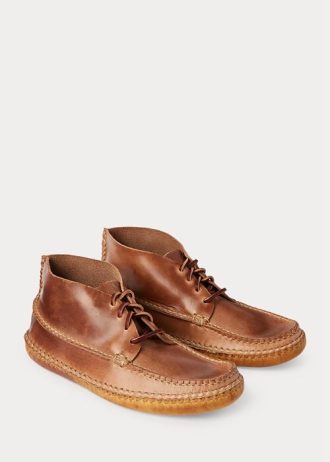 Botas mocassim estilo chukka de couro Ralph Lauren masculinas marrons