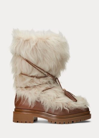Botas Ralph Lauren Celia Shearling e Couro Polido Creme Femininas