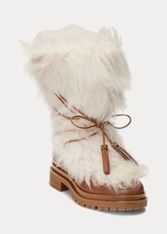 Botas Ralph Lauren Celia Shearling e Couro Polido Creme Femininas