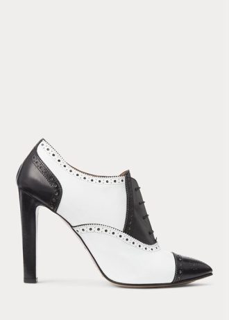 Botas Ralph Lauren Cerri Color Blocked em couro de bezerro femininas, pretas e brancas
