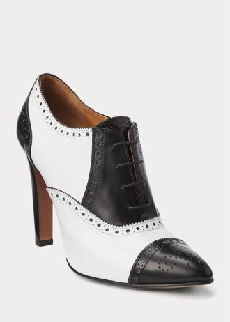 Botas Ralph Lauren Cerri Color Blocked em couro de bezerro femininas, pretas e brancas