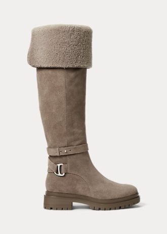 Botas Ralph Lauren Cristine de camurça cinza femininas
