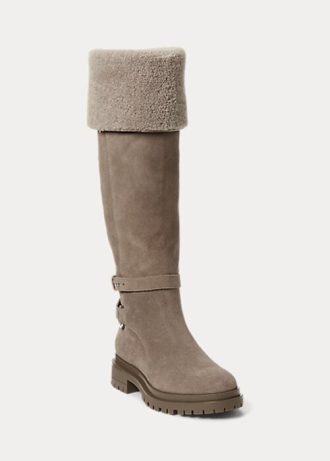 Botas Ralph Lauren Cristine de camurça cinza femininas
