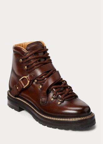 Botas Ralph Lauren Dimicia Welington Hand-Burnishedie Marrom Escuro Femininas