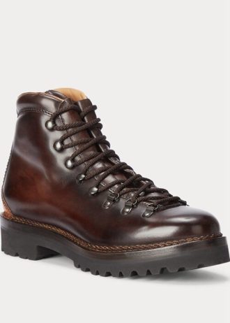 Botas Ralph Lauren Fidel de couro de bezerro polido marrom escuro para homens