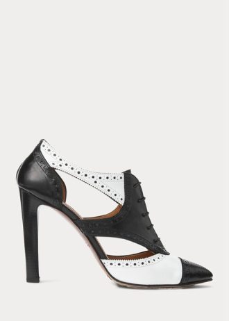 Botas Ralph Lauren Lindley de couro de bezerro com blocos de cores, pretas e brancas, femininas