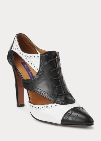 Botas Ralph Lauren Lindley de couro de bezerro com blocos de cores, pretas e brancas, femininas