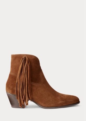 Botas Ralph Lauren Lucille com franjas e acabamento em camurça marrom para mulheres