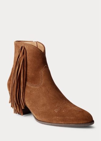 Botas Ralph Lauren Lucille com franjas e acabamento em camurça marrom para mulheres