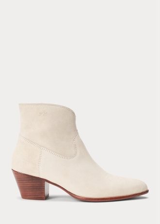 Botas Ralph Lauren Lucille de couro de bezerro e camurça creme para mulheres