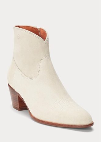 Botas Ralph Lauren Lucille de couro de bezerro e camurça creme para mulheres