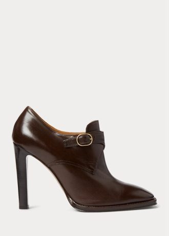 Botas Ralph Lauren Lydell de couro de bezerro polido marrom escuro para mulheres