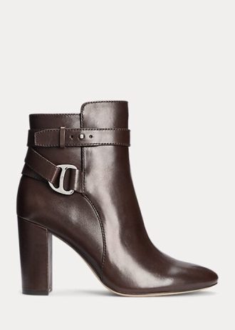 Botas Ralph Lauren Madelyn de couro polido chocolate femininas