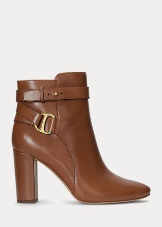Botas Ralph Lauren Madelyn de couro polido marrom para mulheres