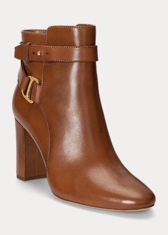 Botas Ralph Lauren Madelyn de couro polido marrom para mulheres