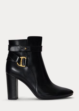Botas Ralph Lauren Madelyn de couro polido pretas para mulheres