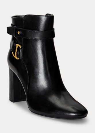Botas Ralph Lauren Madelyn de couro polido pretas para mulheres