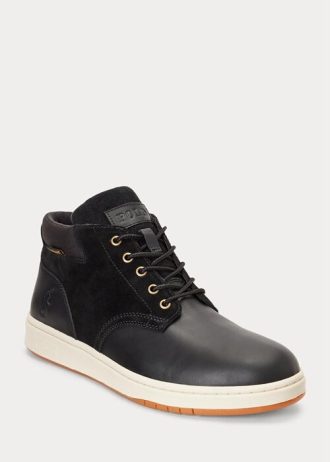 Botas Ralph Lauren Masculinas Pretas Impermeáveis  de Couro e Camurça