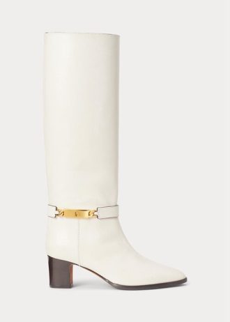 Botas Ralph Lauren Polo ID de couro de bezerro encerado creme para mulheres