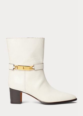 Botas Ralph Lauren Polo ID de couro de bezerro encerado creme para mulheres