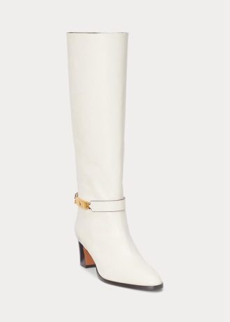 Botas Ralph Lauren Polo ID de couro de bezerro encerado creme para mulheres