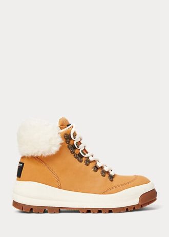 Botas Ralph Lauren Polo Sport Camurça e Pele de Carneiro Marrom Femininas