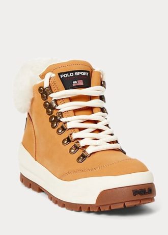 Botas Ralph Lauren Polo Sport Camurça e Pele de Carneiro Marrom Femininas