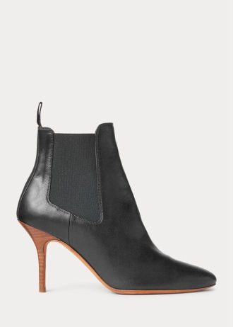 Botas Ralph Lauren Vachetta de couro de bezerro com salto gatinho pretas para mulheres