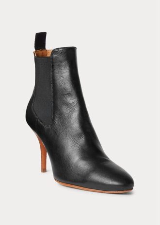 Botas Ralph Lauren Vachetta de couro de bezerro com salto gatinho pretas para mulheres
