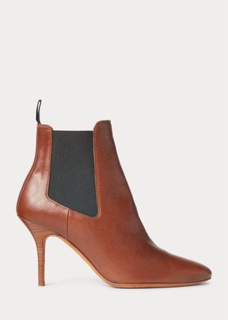 Botas Ralph Lauren Vachetta de couro de bezerro marrom com salto gatinho para mulheres