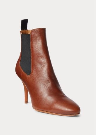 Botas Ralph Lauren Vachetta de couro de bezerro marrom com salto gatinho para mulheres