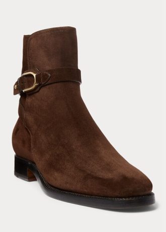 Botas Ralph Lauren Welington de camurça de bezerro marrom escuro para homens