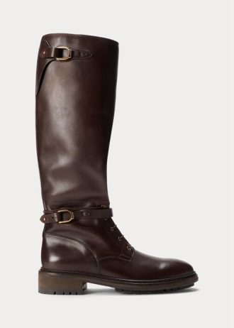 Botas Ralph Lauren Welington de couro de bezerro marrom escuro para homens