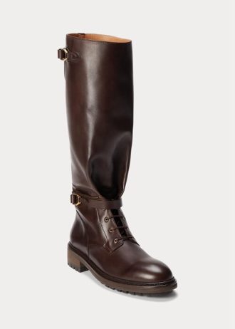 Botas Ralph Lauren Welington de couro de bezerro marrom escuro para homens