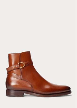 Botas Ralph Lauren Welington de couro de bezerro polido marrom para homens