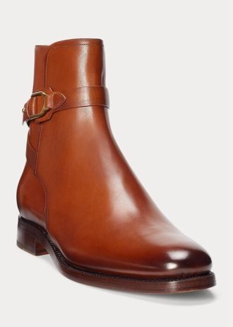 Botas Ralph Lauren Welington de couro de bezerro polido marrom para homens