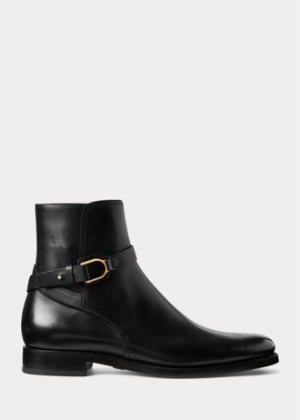 Botas Ralph Lauren Welington de couro de bezerro polido pretas para homens