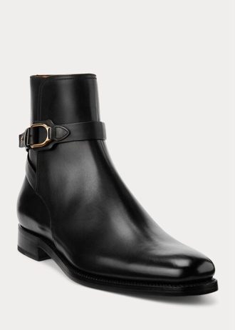 Botas Ralph Lauren Welington de couro de bezerro polido pretas para homens