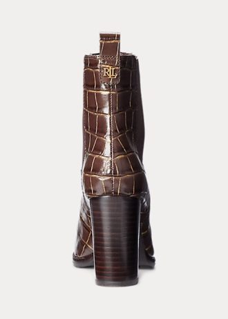 Botas Ralph Lauren Ylah Couro com Relevo Marrom Femininas