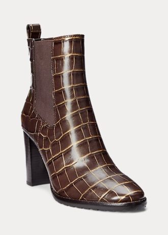 Botas Ralph Lauren Ylah Couro com Relevo Marrom Femininas