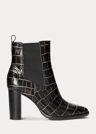 Botas Ralph Lauren Ylah em couro com relevo pretas para mulheres