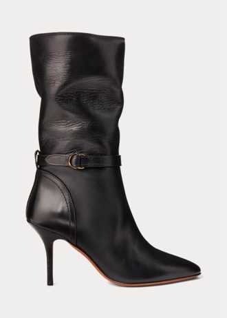 Botas Ralph Lauren Zoe de couro de bezerro até a panturrilha pretas femininas