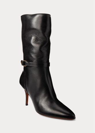 Botas Ralph Lauren Zoe de couro de bezerro até a panturrilha pretas femininas