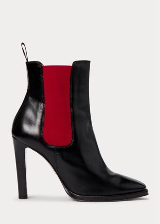 Botas Ralph Lauren Zoie Calfskinie Pretas/Vermelhas Femininas