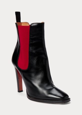 Botas Ralph Lauren Zoie Calfskinie Pretas/Vermelhas Femininas